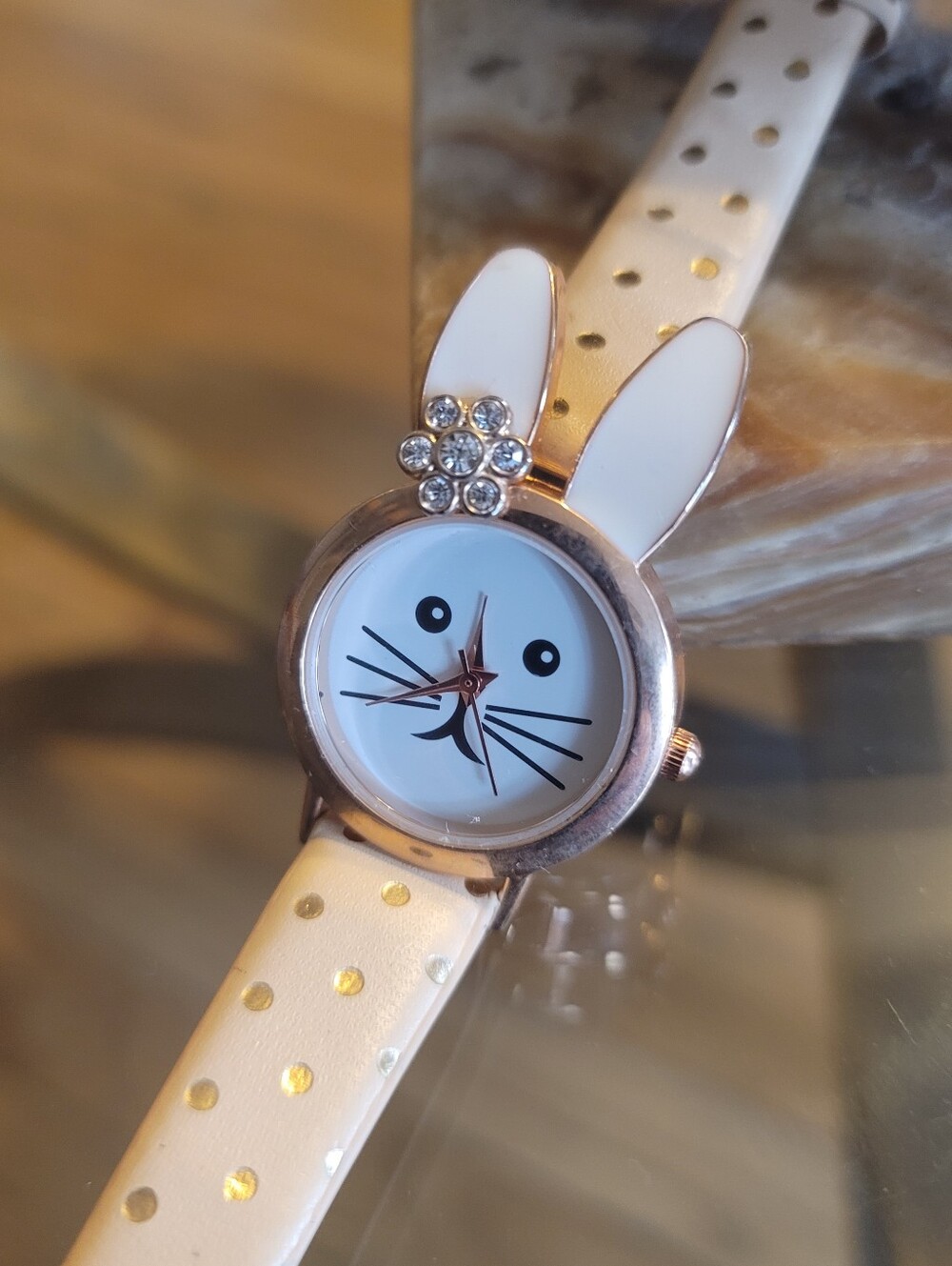 CHARMING CHARLIE Bunny Rabbit Jeweled Polka Dot Watch